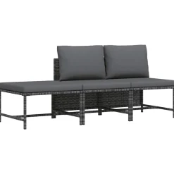 vidaXL 3-delige Loungeset met kussens poly rattan grijs
