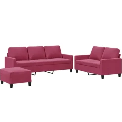 vidaXL 3-delige Loungeset met kussens fluweel wijnrood