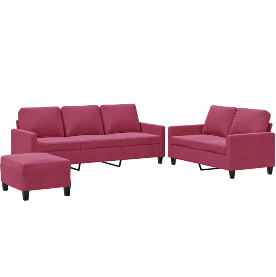 vidaXL 3-delige Loungeset met kussens fluweel wijnrood