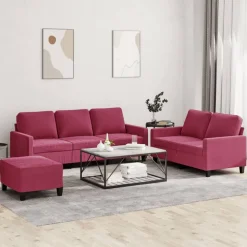 vidaXL 3-delige Loungeset met kussens fluweel wijnrood