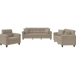 vidaXL 3-delige Loungeset met kussens microvezelstof taupe
