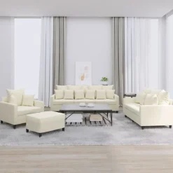 vidaXL 4-delige Loungeset met kussens fluweel crèmekleurig