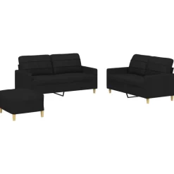 vidaXL 3-delige loungeset met kussens stof zwart