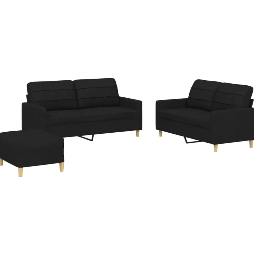 vidaXL 3-delige loungeset met kussens stof zwart