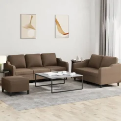 vidaXL 4-delige Loungeset met kussens stof bruin