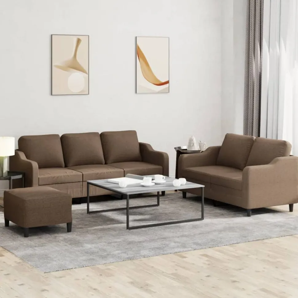 vidaXL 4-delige Loungeset met kussens stof bruin