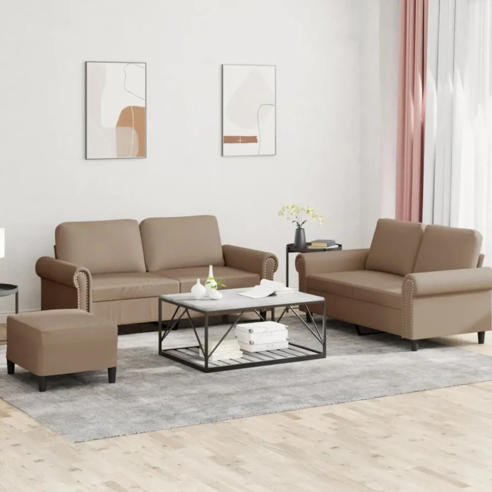 vidaXL 3-delige Loungeset met kussens kunstleer cappuccino