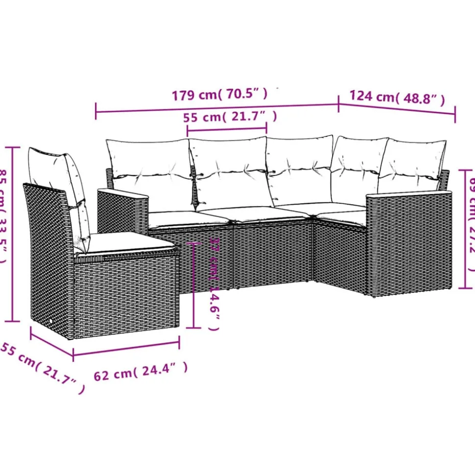 vidaXL 5-delige Loungeset met kussens poly rattan beige