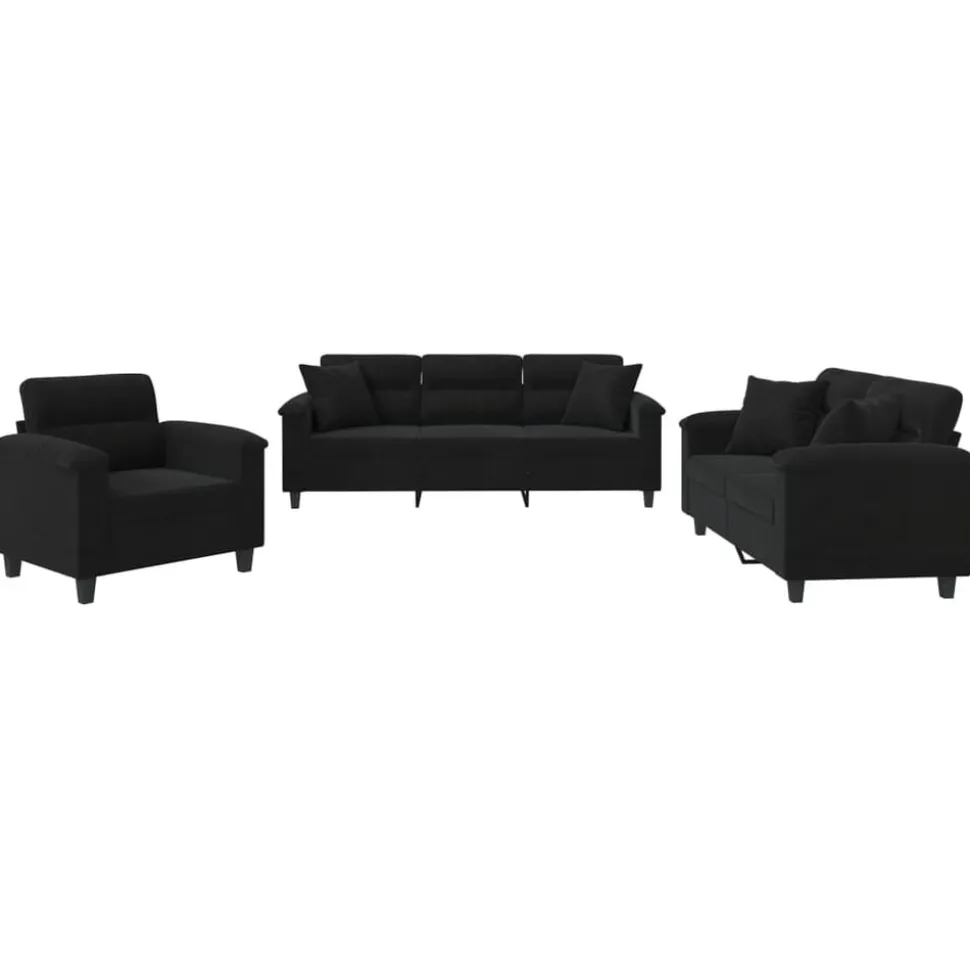 vidaXL 3-delige Loungeset met kussens microvezelstof zwart