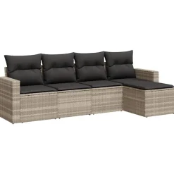 vidaXL 5-delige Loungeset met kussens poly rattan lichtgrijs