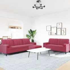 vidaXL 3-delige Loungeset met kussens en bolsters fluweel wijnrood