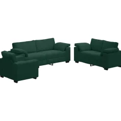 vidaXL 3-delige Loungeset met kussens fluweel donkergroen
