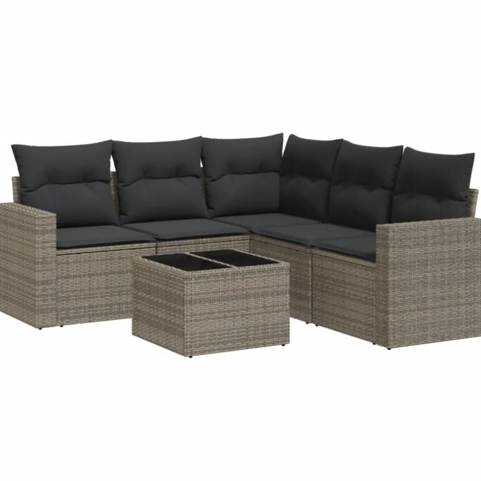 vidaXL 6-delige Loungeset met kussens poly rattan grijs