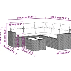 vidaXL 6-delige Loungeset met kussens poly rattan grijs