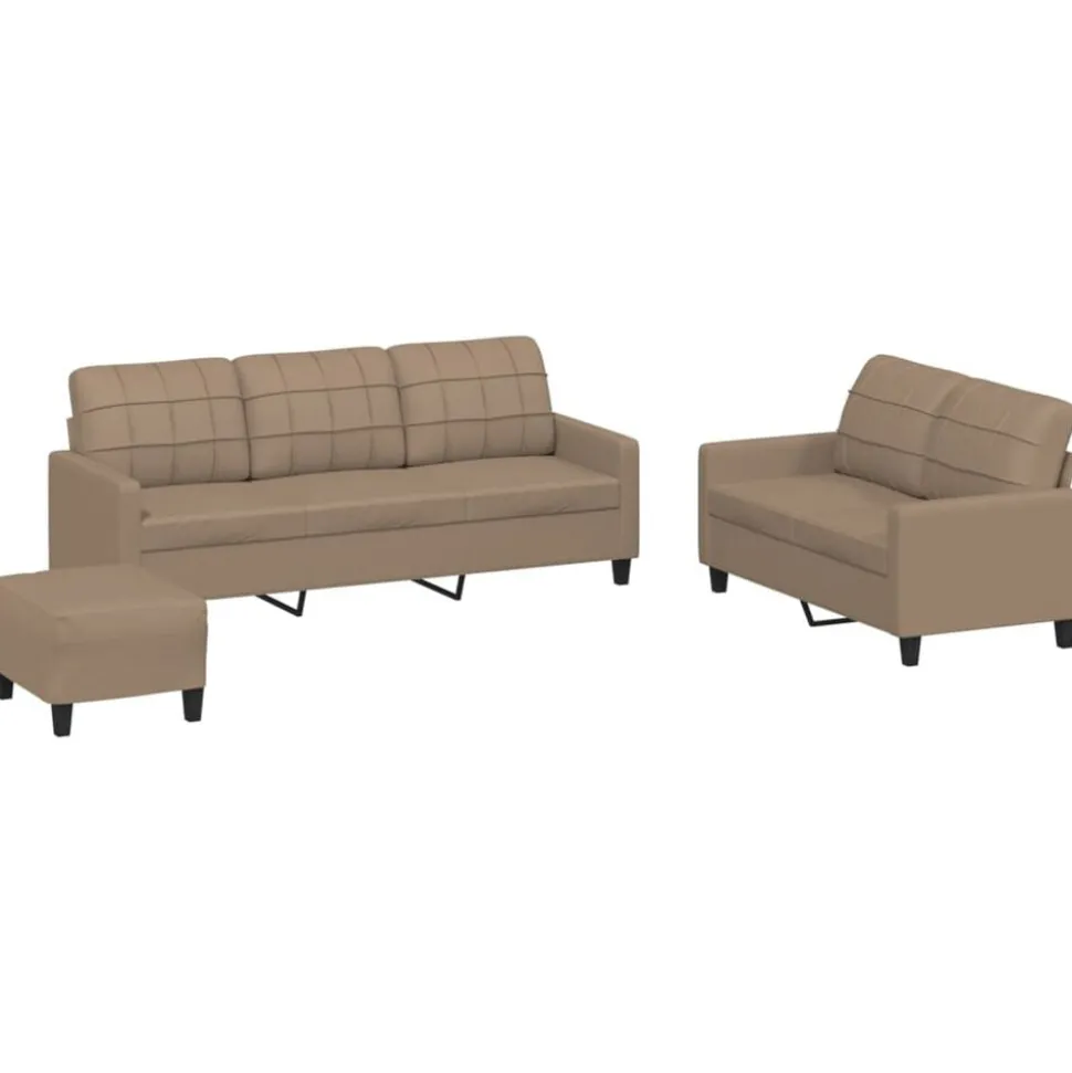 vidaXL 3-delige Loungeset met kussens kunstleer cappuccino