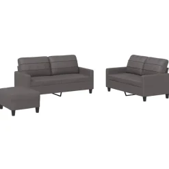 vidaXL 3-delige Loungeset met kussens kunstleer grijs