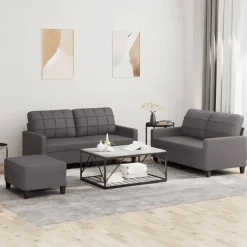 vidaXL 3-delige Loungeset met kussens kunstleer grijs