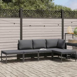 vidaXL 5-delige Loungeset met kussens poly rattan grijs