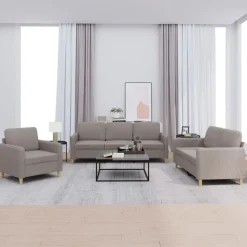 vidaXL 3-delige Loungeset met kussens stof taupe