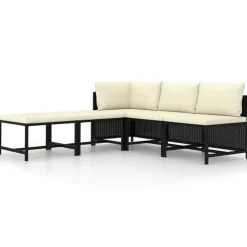 vidaXL 5-delige Loungeset met kussens poly rattan zwart