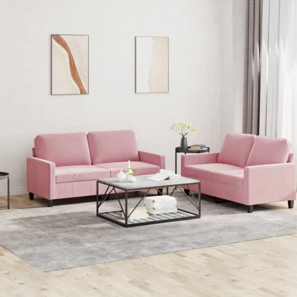 vidaXL 2-delige Loungeset met kussens fluweel roze