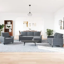 vidaXL 4-delige Loungeset met kussens fluweel donkergrijs
