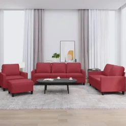 vidaXL 4-delige Loungeset met kussens fluweel wijnrood