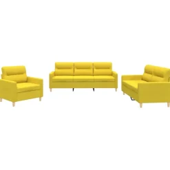 vidaXL 3-delige Loungeset met kussens stof lichtgeel