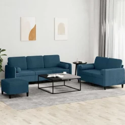 vidaXL 3-delige Loungeset met kussens fluweel blauw