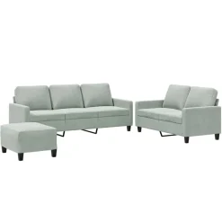 vidaXL 3-delige Loungeset met kussens fluweel lichtgrijs