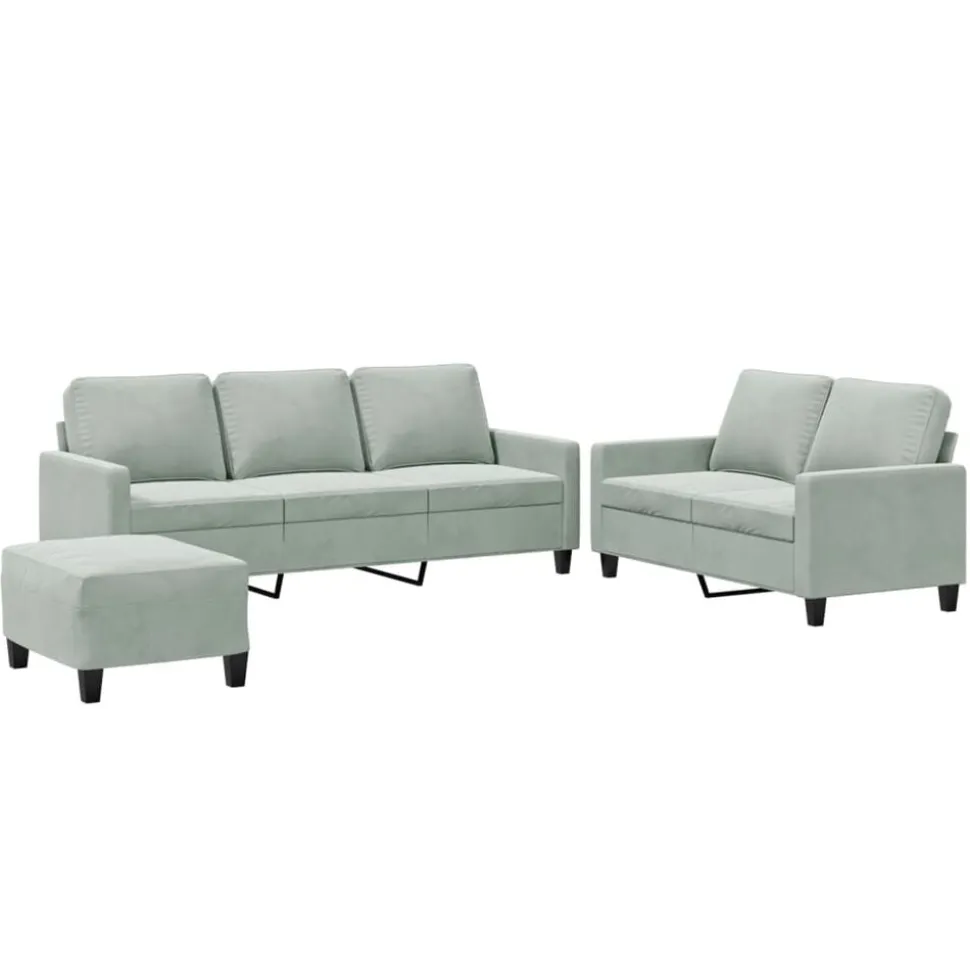 vidaXL 3-delige Loungeset met kussens fluweel lichtgrijs