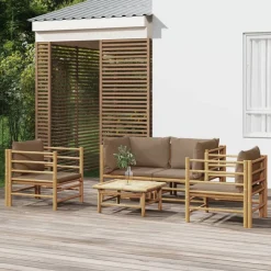 vidaXL 5-delige Loungeset met kussens bamboe taupe