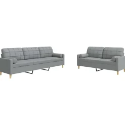 vidaXL 2-delige Loungeset met sierkussens stof lichtgrijs