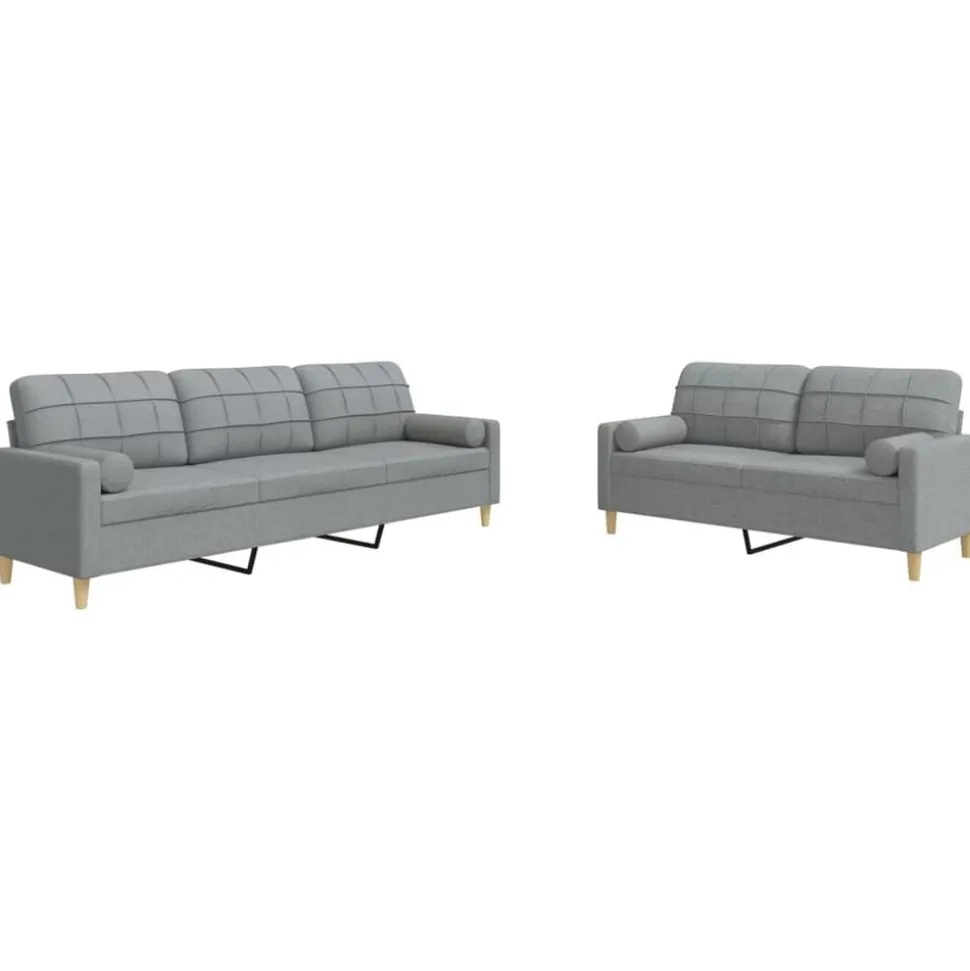 vidaXL 2-delige Loungeset met sierkussens stof lichtgrijs