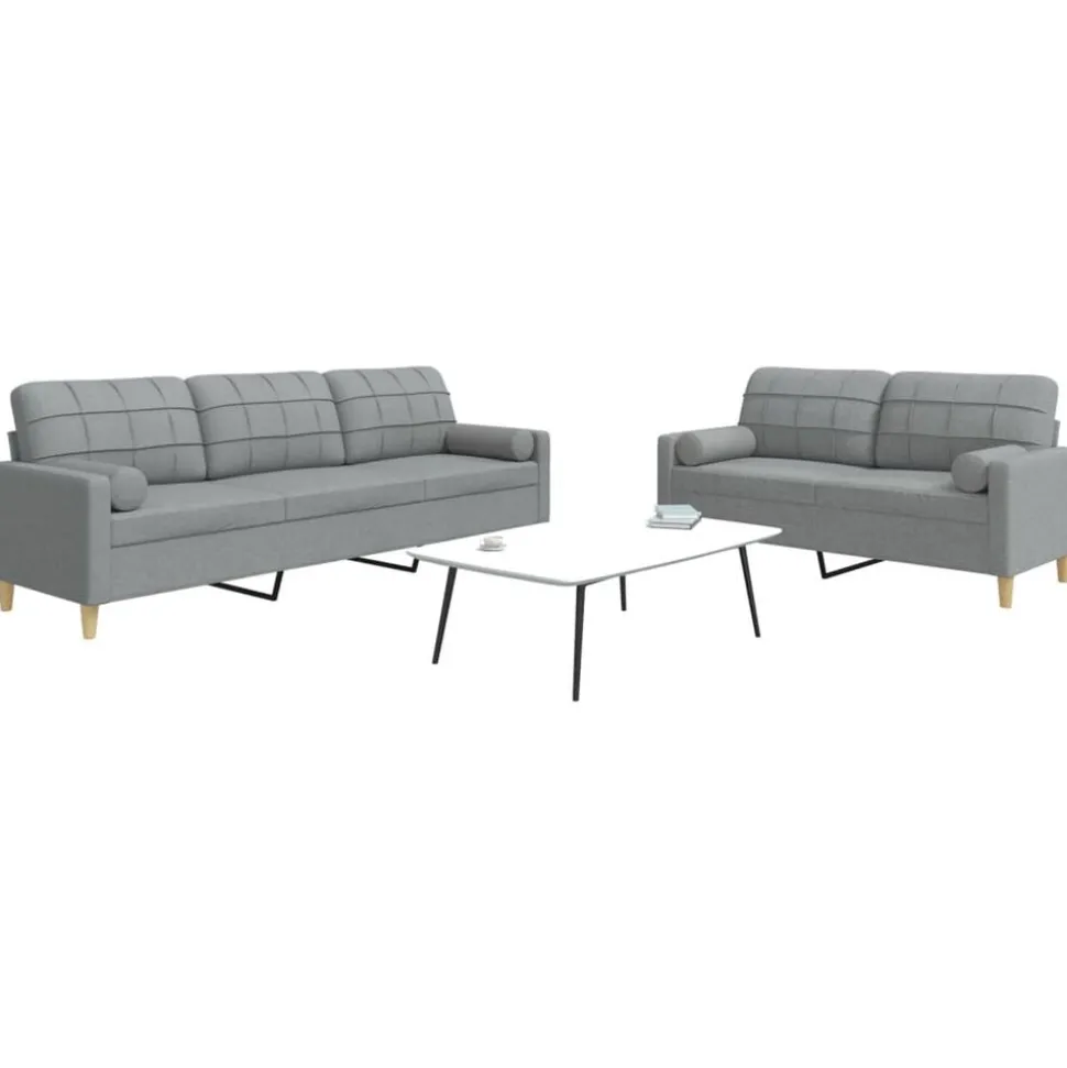 vidaXL 2-delige Loungeset met sierkussens stof lichtgrijs