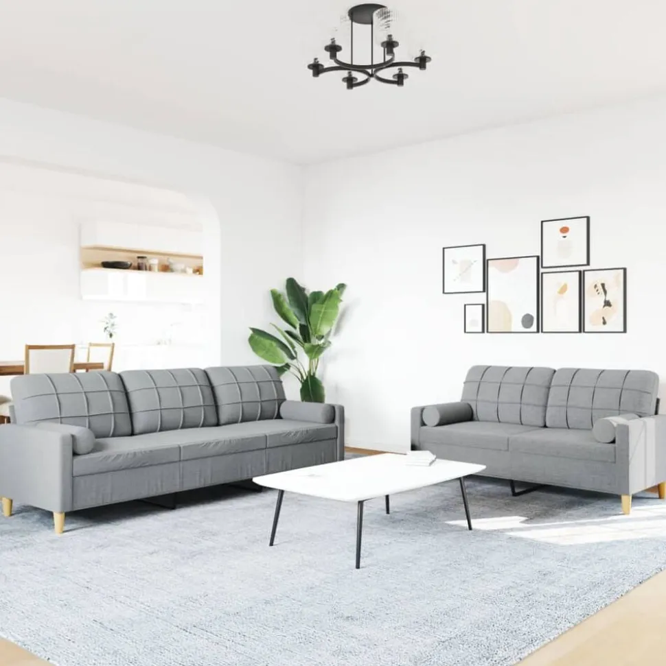 vidaXL 2-delige Loungeset met sierkussens stof lichtgrijs