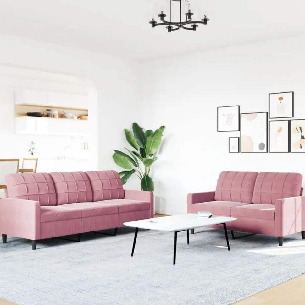 vidaXL 2-delige Loungeset met kussens fluweel roze