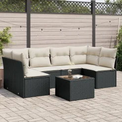 vidaXL 7-delige Loungeset met kussens poly rattan zwart