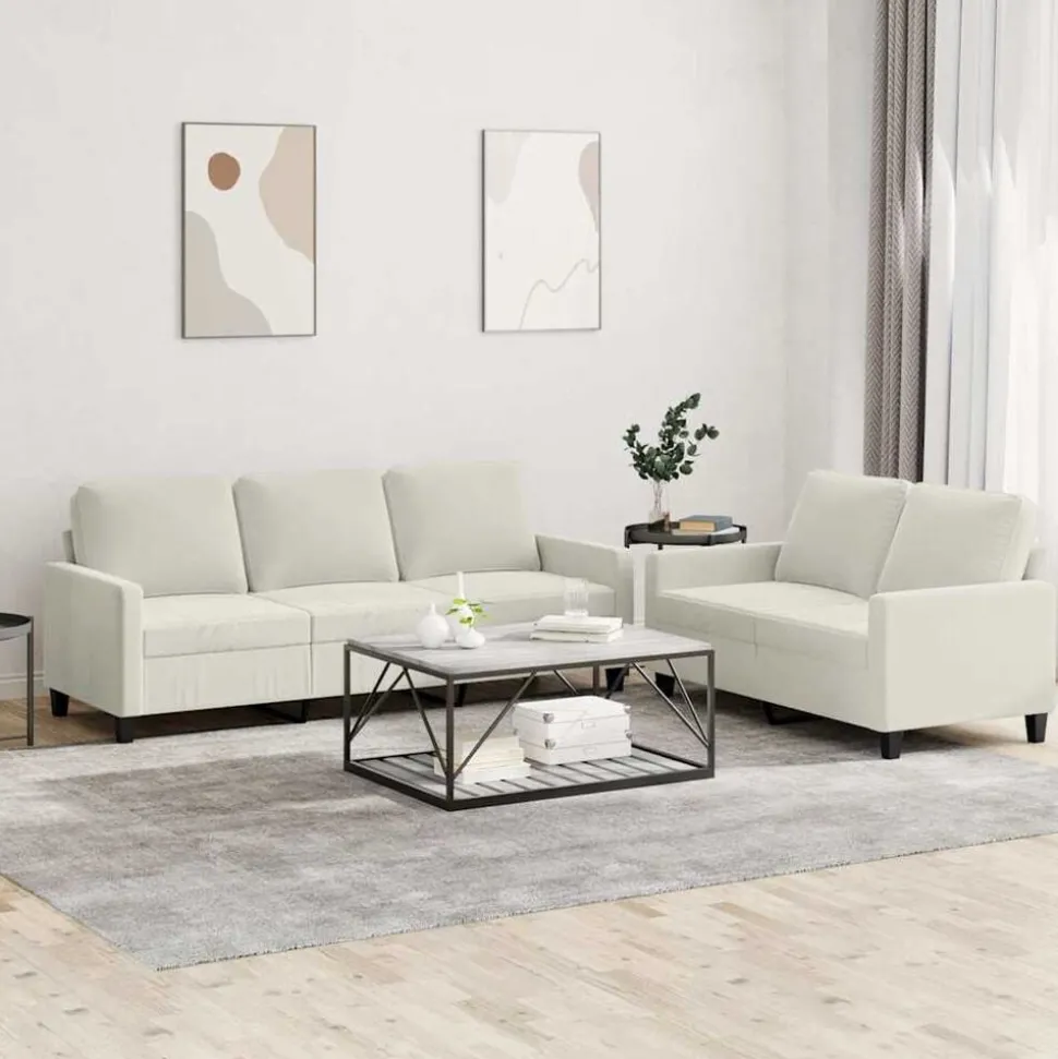 vidaXL 2-delige Loungeset met kussens fluweel crèmekleurig