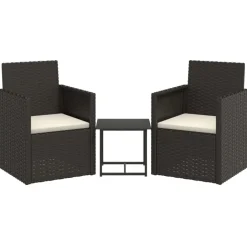 vidaXL 3-delige Loungeset met kussens poly rattan zwart
