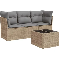 vidaXL 4-delige Loungeset met kussens poly rattan beige