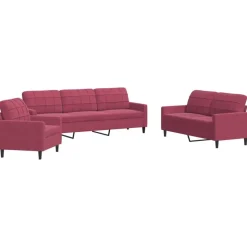 vidaXL 3-delige Loungeset met kussens fluweel wijnrood