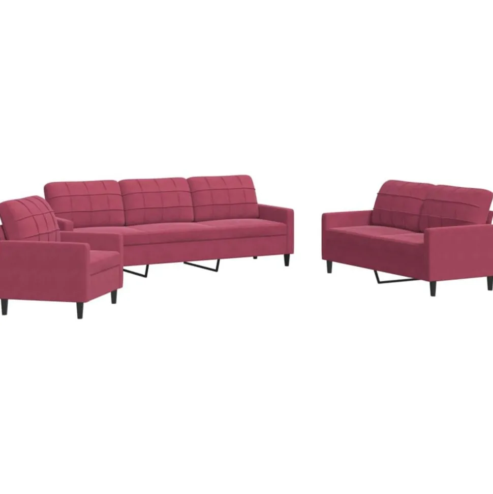 vidaXL 3-delige Loungeset met kussens fluweel wijnrood