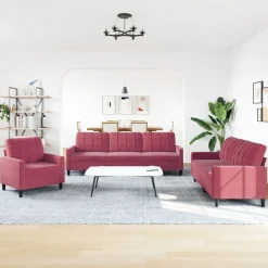 vidaXL 3-delige Loungeset met kussens fluweel wijnrood