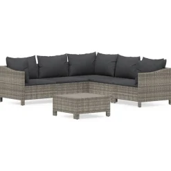 vidaXL 6-delige Loungeset met kussens poly rattan grijs