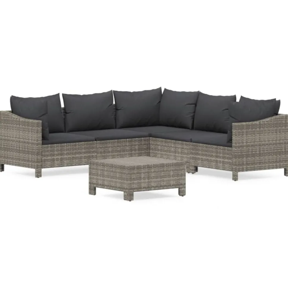 vidaXL 6-delige Loungeset met kussens poly rattan grijs