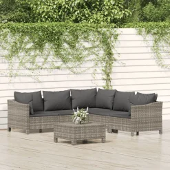 vidaXL 6-delige Loungeset met kussens poly rattan grijs