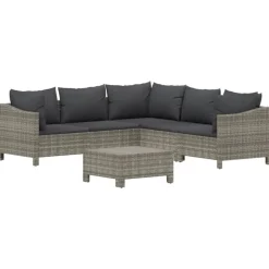 vidaXL 6-delige Loungeset met kussens poly rattan grijs