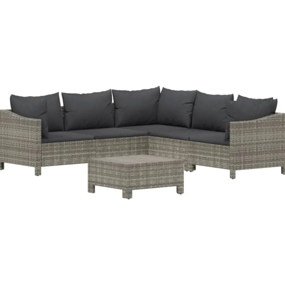 vidaXL 6-delige Loungeset met kussens poly rattan grijs