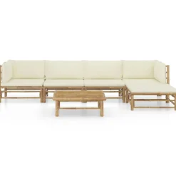 vidaXL 6-delige Loungeset met crèmewitte kussens bamboe